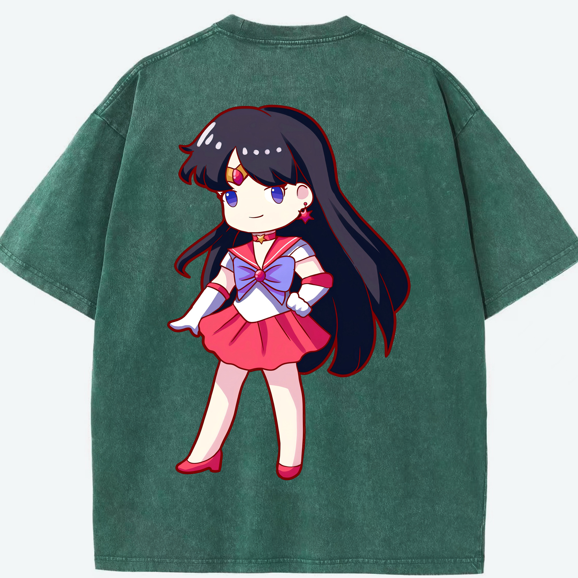（画像用） 美少女戦士セーラームーン 火野レイ ひの レイ Sailor Moon Hino Rei （セーラーマーズ,Sailor Mars） 綿100% ヴィンテージ風 半袖Tシャツ（背面プリント）